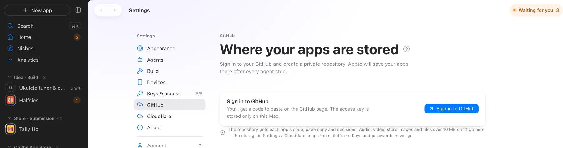 Your own private GitHub repository for your apps