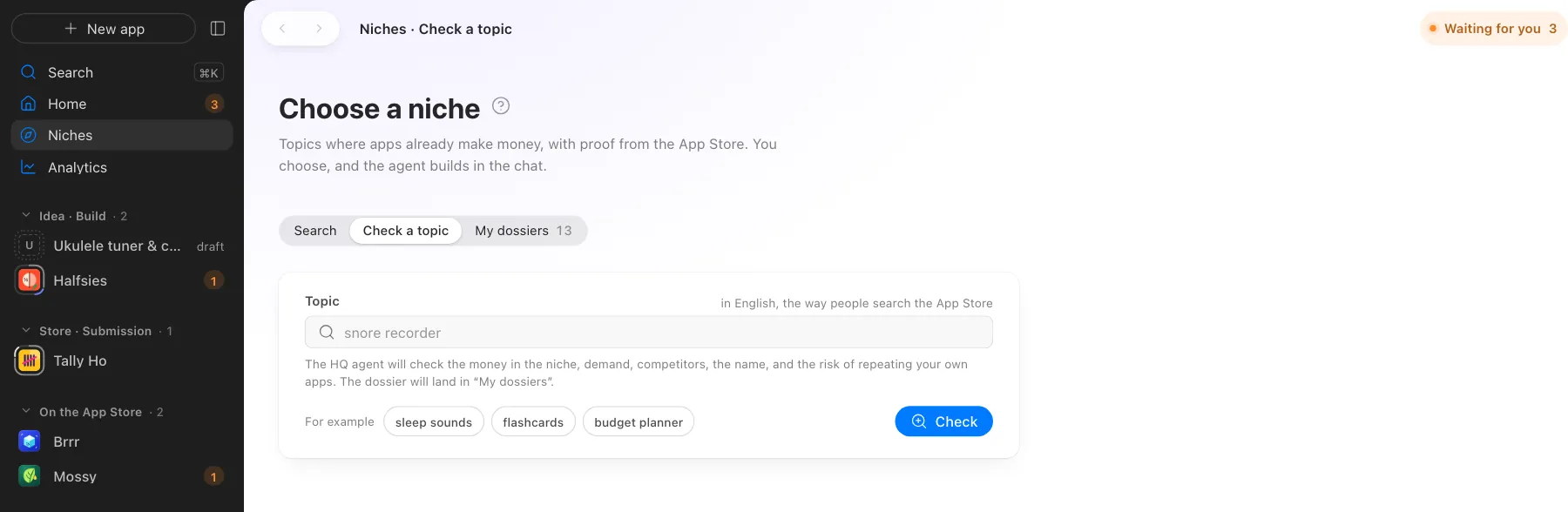 Your own topic gets checked in a couple of minutes