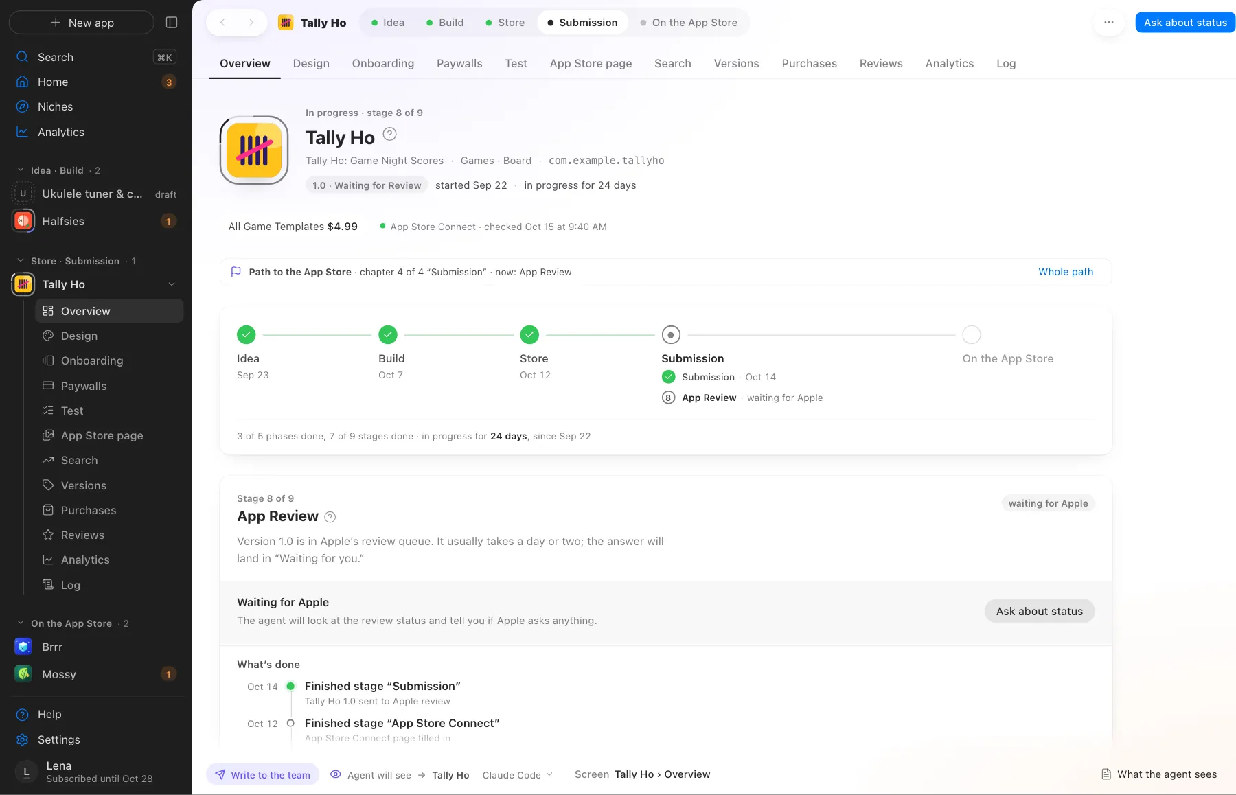 An app in App Review. What’s done, stage by stage, with dates
