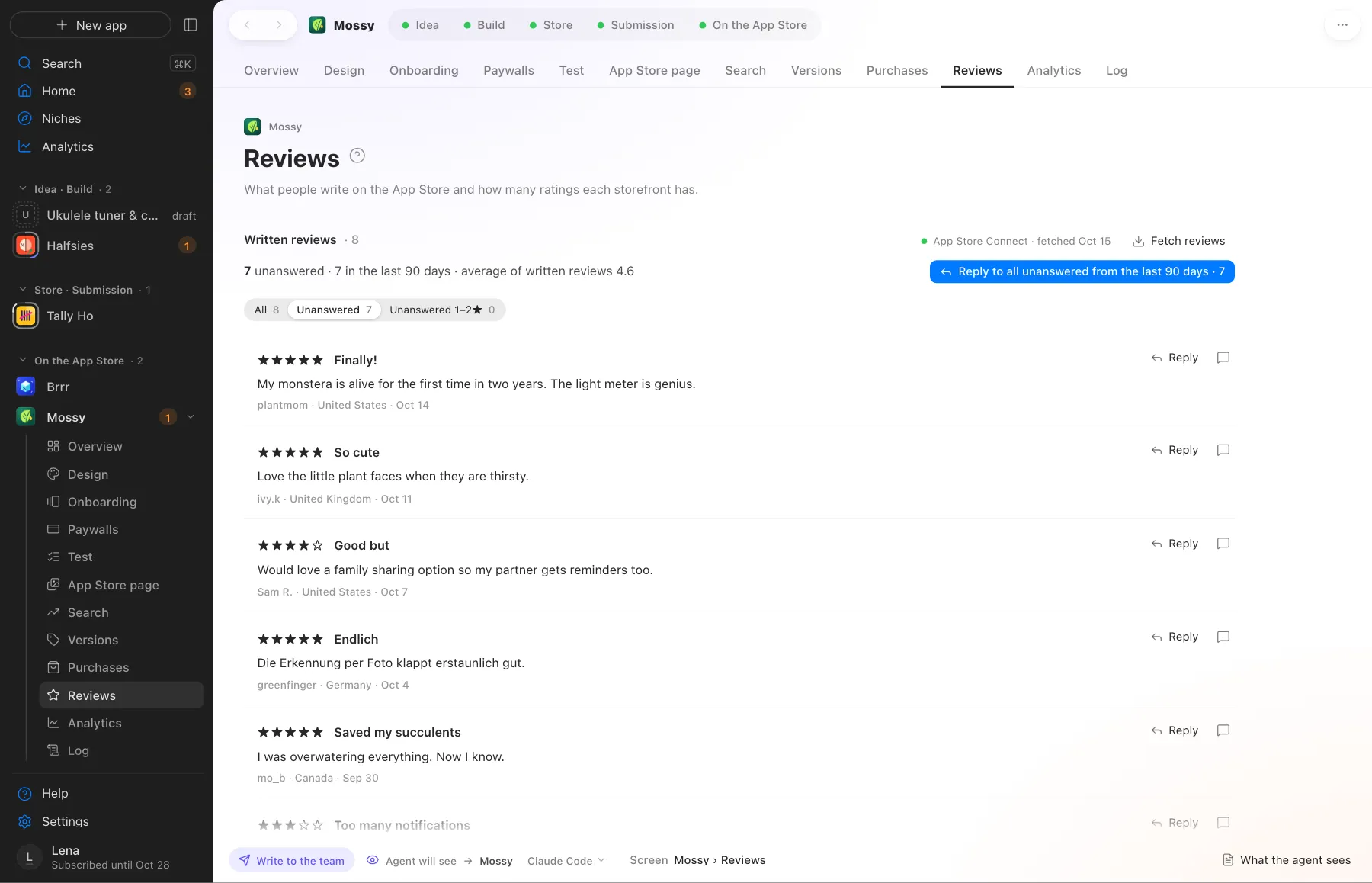 Unanswered reviews and replying to all at once